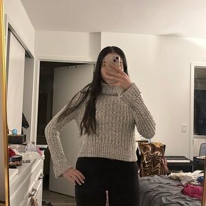 Free People Knit White and Black Turtleneck Sweater